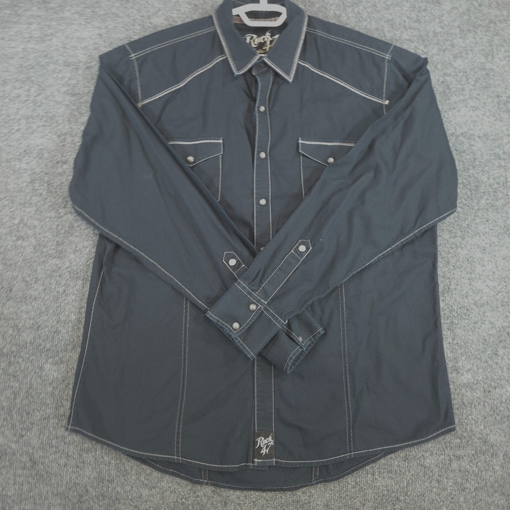 Wrangler Rock 47 Mens XL Western Snap Shirt Black Long Sleeve Textured